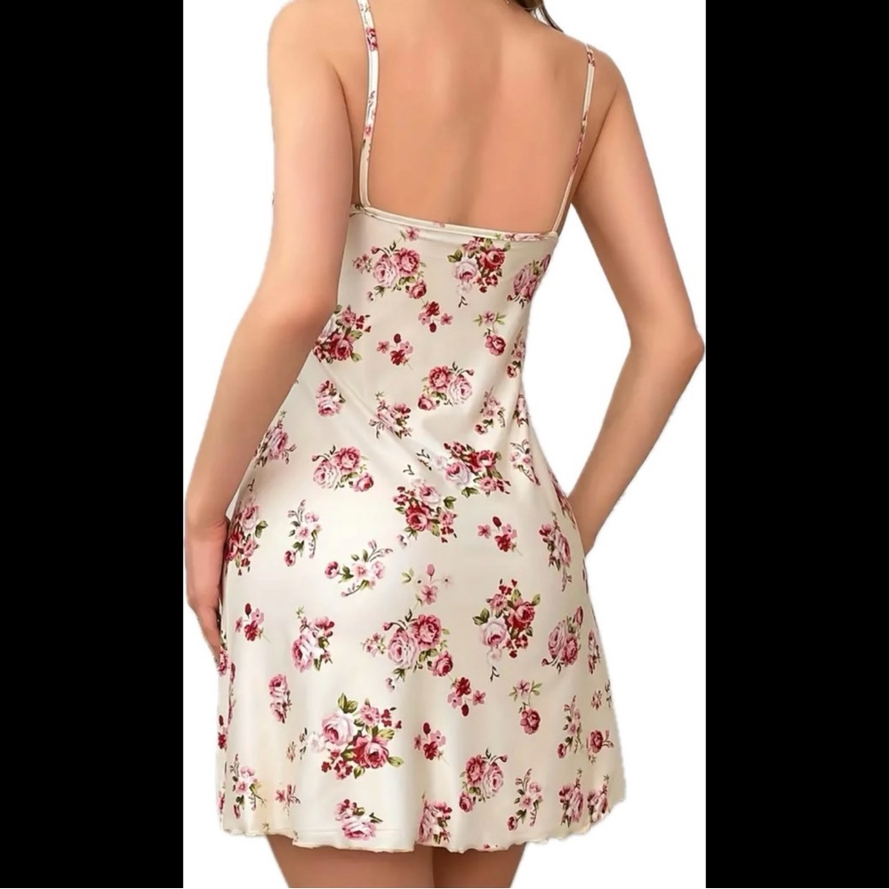 Cream White & Pink, Floral, Night Slip - Picture 3 of 8